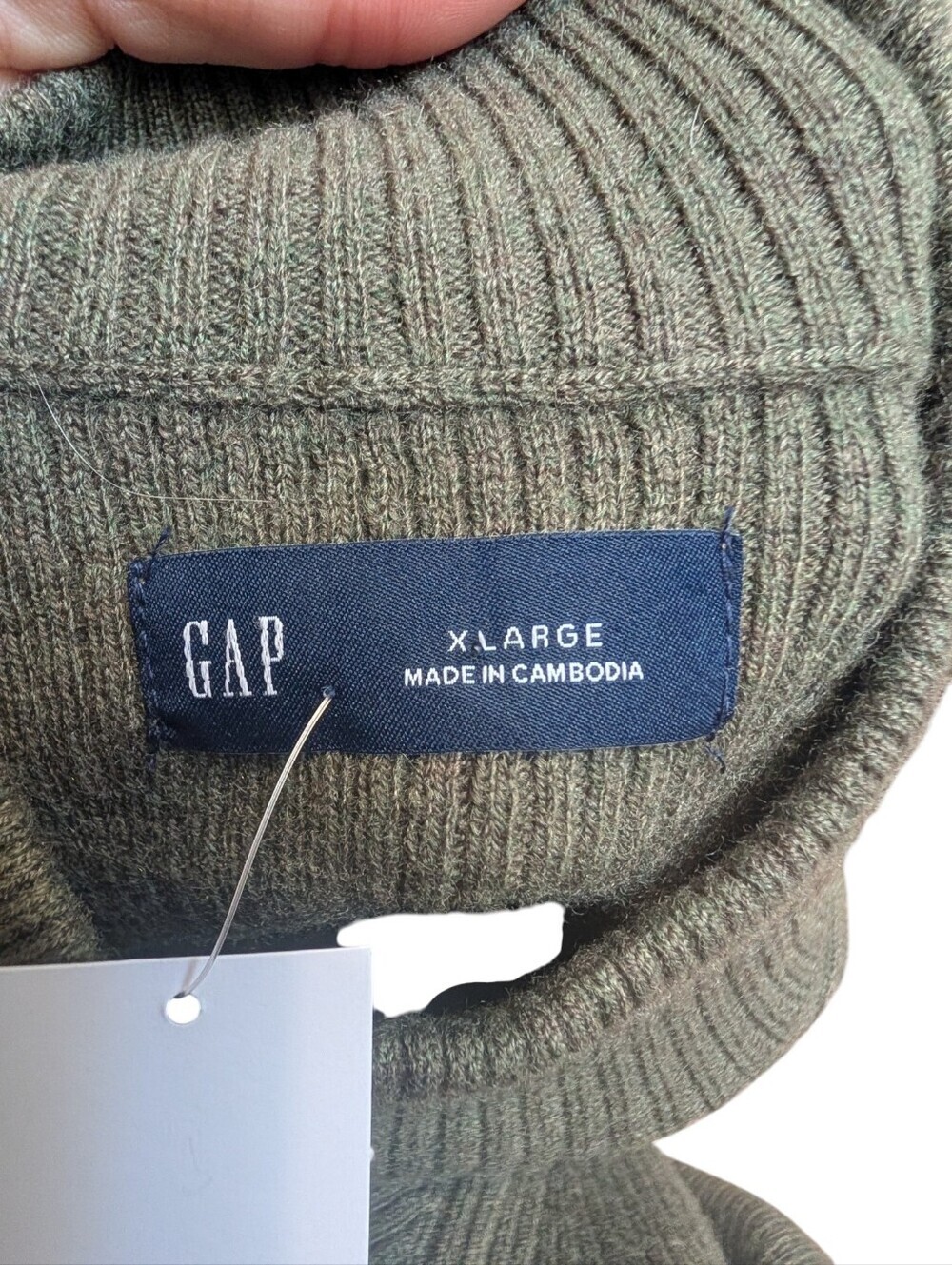 GAP Olive Green Ribbed Sweater Dress XL Mock Neck Merino Wool Blend NWT - Picture 6 of 9